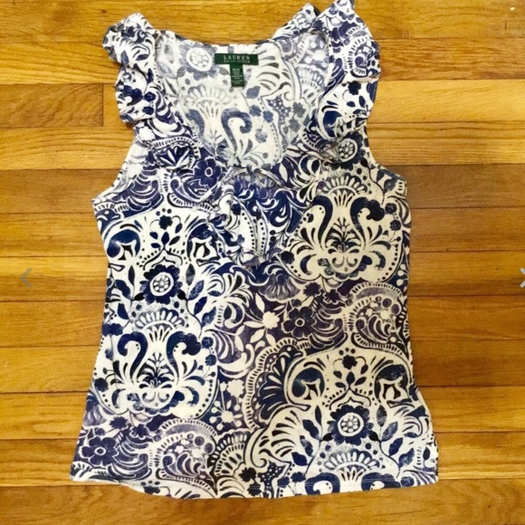 Ralph Lauren Tops - Ralph Lauren blue 🍍🍍🍍🍍ruffle tank size M
